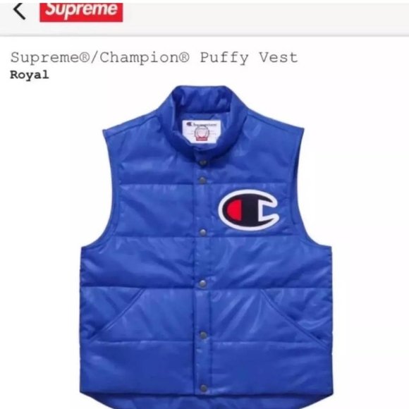 🔥 CHAMPION x SUPREME Puffy Blue Vest MEDIUM - Picture 7 of 8